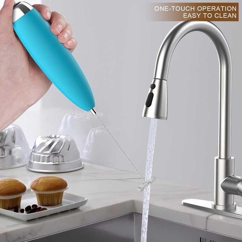 Anteday Milk Frother, Coffee Frother, Whisk, Upgraded Motor Electric Whisk Durable Low Noise Mini Drink Mixer Portable Foam Maker For Cold Milk Bulletproof Coffee Latte, Blue - Image 4